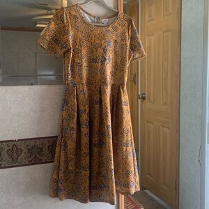 Lularoe Dress Large Blue and Gold Floral